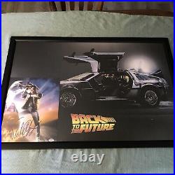 Michael J Fox Signed Auto Framed Back To The Future Photo Delorean Poster PSA