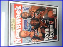 Michael Jordan Bird Magic Signed Newsweek Magazine 14.5x17 Framed Jsa Loa Ph723