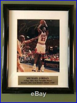 Michael Jordan Chicago Bulls Signed 8x10 Photo Framed with Stacks of Plaques COA