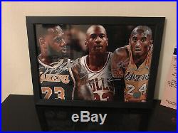 Michael Jordan & Kobe & Lebron James Autographed Signed NBA Photo A4 Framed COA
