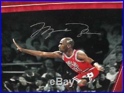 Michael Jordan Signed 24X16 Photo vs. Drexler Bulls 10/223 UDA CREASED Framed