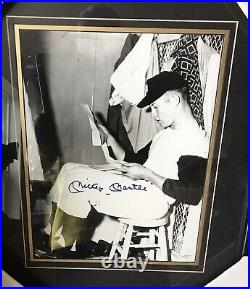 Mickey Mantle Signed Framed 11x14. Sitting In Clubhouse. Seldom Seen Photo JSA