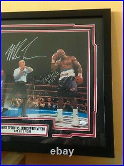 Mike Tyson Evander Holyfield Signed Autographed Framed 22x26 Photo JSA COA Bite