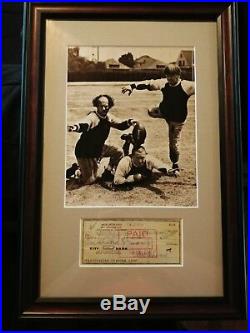Moe Howard Three Stooges signed autograph check with photo & custom matted frame