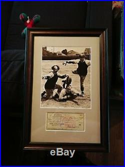 Moe Howard Three Stooges signed autograph check with photo & custom matted frame
