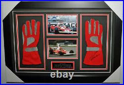 Niki Lauda Signed 20X28 Inches Ferrari Photos Gloves Frame with Proof