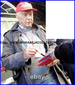 Niki Lauda Signed 20X28 Inches Ferrari Photos Gloves Frame with Proof