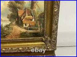 Oil Painting on Panel Dutch Village Scene Signed Harrig Wood Picture Frame