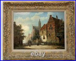 Oil painting Dutch Street Scene Signed David Ronald framed picture