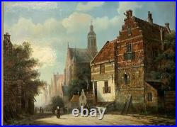 Oil painting Dutch Street Scene Signed David Ronald framed picture