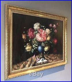 Original Oil On Canvas Painting Still Life Picture Flowers In Vase Péter Kloton