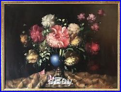 Original Oil On Canvas Painting Still Life Picture Flowers In Vase Péter Kloton