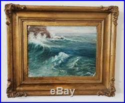 Original Signed Vintage Seascape Oil Painting Ocean Ornate Gesso Picture Frame