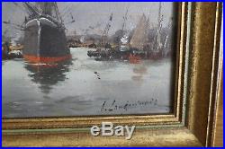Pair off oil on panels boat E. Galien Laloue picture painting boat