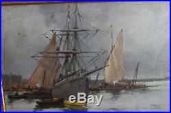 Pair off oil on panels boat E. Galien Laloue picture painting boat