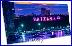 Pattaya Sign Marina Thailand Picture PANORAMIC CANVAS WALL ART Print Pink