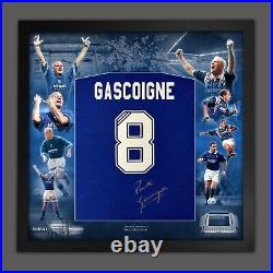 Paul Gascoigne = Signed And Framed Blue No 8 T-Shirt In A Picture Mount Display