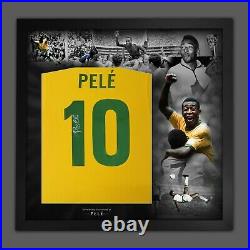 Pele Signed Brazil Style 1970 Football Shirt In Framed Mount Picture Display