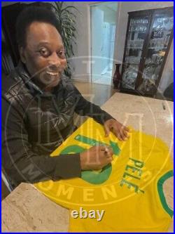 Pele Signed Brazil Style Football Shirt In Framed Picture Mount Display Becketts