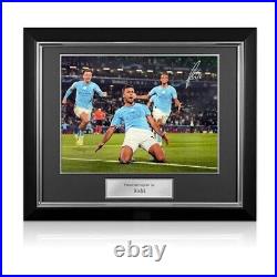 Rodri Signed Manchester City Soccer Photo Champions League Goal. Deluxe Frame