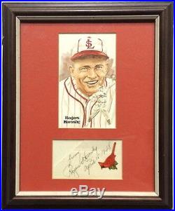Rogers Hornsby Signed Framed 1948 Cut Auto with 3x5 Perez Steele Cardinals JSA COA
