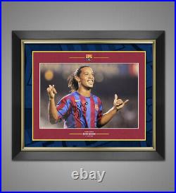 Ronaldinho SIGNED & FRAMED 12X8 Photo Barcelona Genuine Signature AFTAL COA