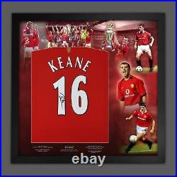 Roy Keane Signed Manchester Football Shirt In Framed Picture Mount Presentation