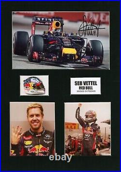 Seb Vettel Red Bull Hand Signed Mounted & Framed Photo Montage COA Great Gift