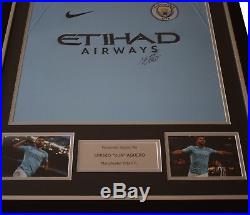 Sergio Aguero SIGNED FRAMED Shirt Photo Autograph Manchester City Football COA
