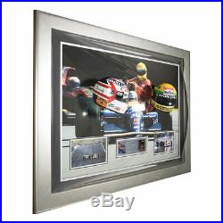 Signed Ayrton Senna photo & Nigel Mansell 1/2 Scale Helmet F1 Framed Display