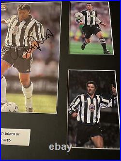 Signed Framed Gary Speed Newcastle Autograph Photo Montage Wales Bolton Leeds