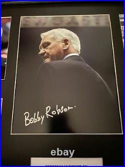 Signed Framed Sir Bobby Robson Newcastle United Autograph Photo Montage + Proof