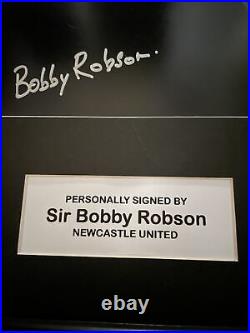 Signed Framed Sir Bobby Robson Newcastle United Autograph Photo Montage + Proof