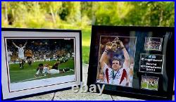 Signed and framed Martin Johnson England rugby union photo