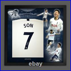 Son Heung-Min Back Signed Spurs Football Shirt In Framed Picture Presentation