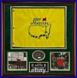 Tiger Woods Signed Autographed Cut with 2019 Masters Flag Framed to 24x24 JSA