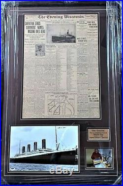 Titanic Original 1912 Newspaper And Survivor Signed Photograph Framed