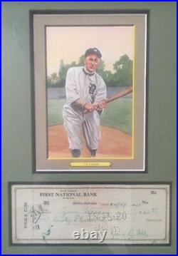 Ty Cobb Signed Personal Check Framed With Perez Steele Photo Autograph JSA LOA