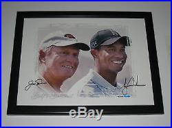 UDA Jack Nicklaus Tiger Woods dual signed Golf's Greatest Canvas FRAMED LE 250