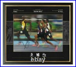 Usain Bolt Signed & FRAMED PHOTO MOUNT DISPLAY Olympics JAMAICA AFTAL COA (FTO)