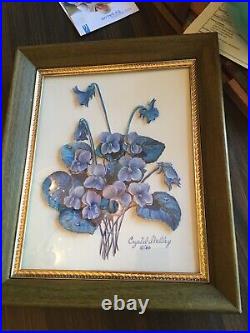 Vintage Framed Picture Crystal Skelley Signed Flowers Floral 3D Art
