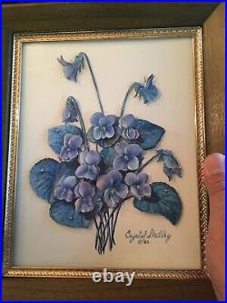 Vintage Framed Picture Crystal Skelley Signed Flowers Floral 3D Art