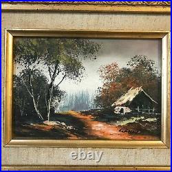 Vintage Signed Small Miniature GENET Oil Painting Picture Frame House Autumn