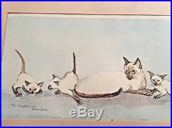 Vtg. Siamese Cat Family The Family Picture Watercolor Print By Joyce Stone 1980