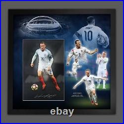 Wayne Rooney Signed England Football Photo In A Framed Picture Mount Display